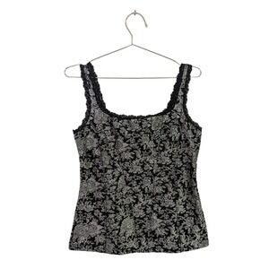 Vintage Y2K Cache Faux Corset Tank Top Whimsigoth Witchy Boho Floral Black M